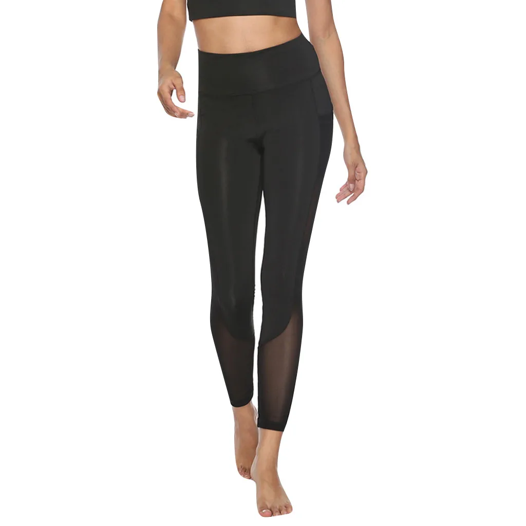 Женские леггинсы с карманами сетчатые прострочкой прозрачные высокой талией и