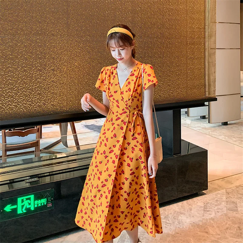 

Dress for Women2021 Summer Light Cooked Style Dress French Dress Female Midi Skirt Retro Platycodon Floral Dress LYQ205
