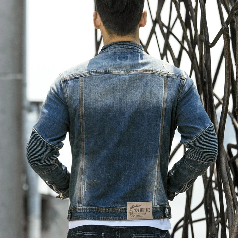 

European Designer Large Size Mens Jean Jacket Coats 3XL Streetwear Elastic High Quality Biker Mens Jeans Coat Overcoat A197