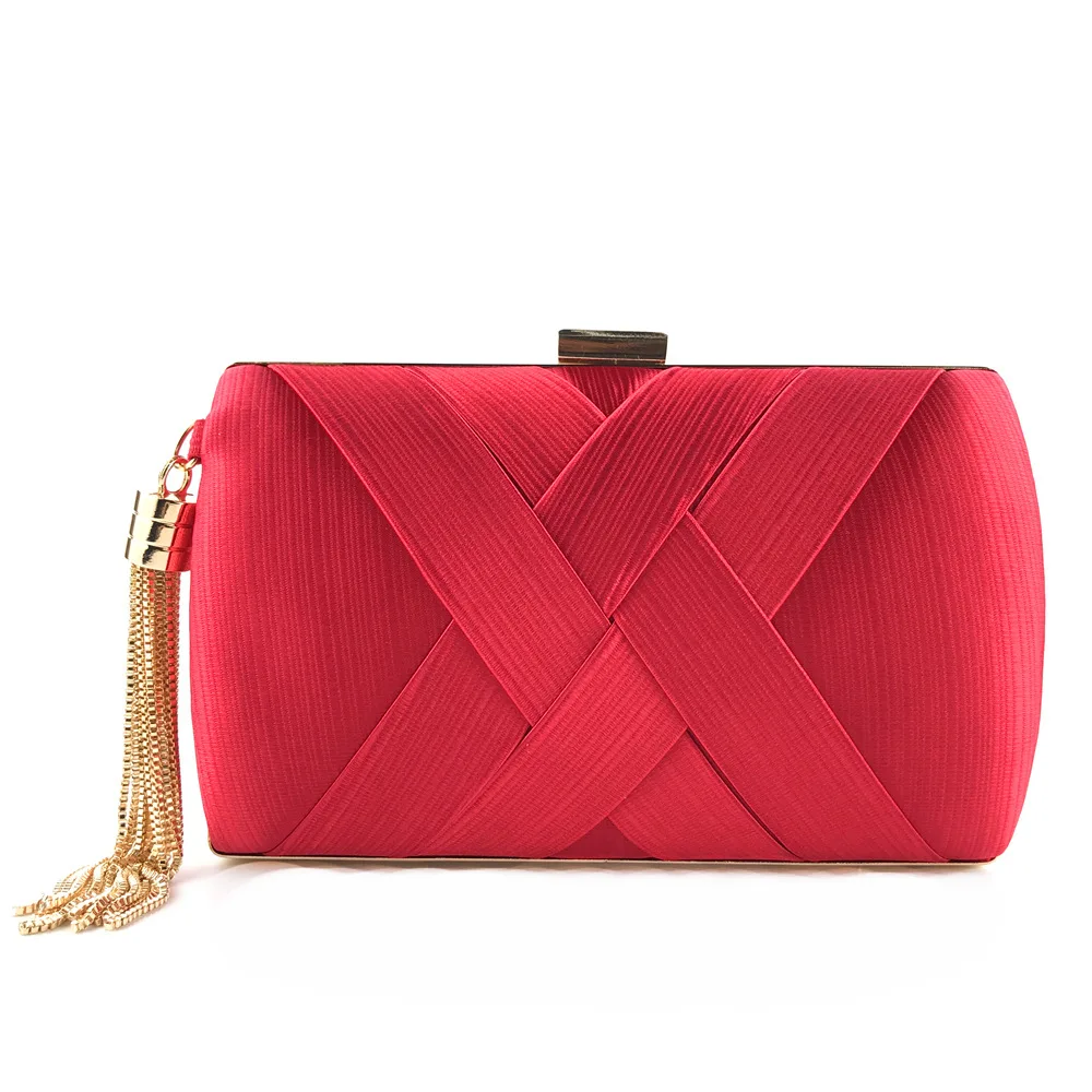 

Luxury Lady Women Clutch Bags Tassel Golden Satin Evening Bags Wedding Bridal Handbags Shoulder Chain Purse