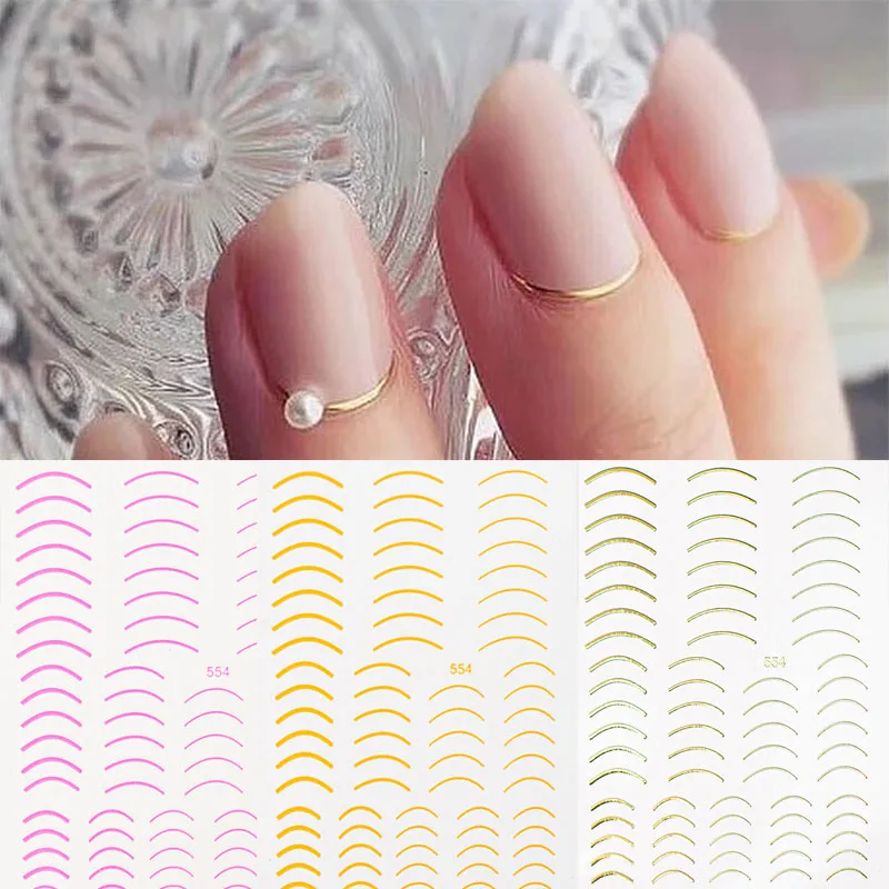 

1 sheet French Style gold 3D nail sticker curve stripe lines nail stickers adhesive stripe band manicure Nail Art stickers