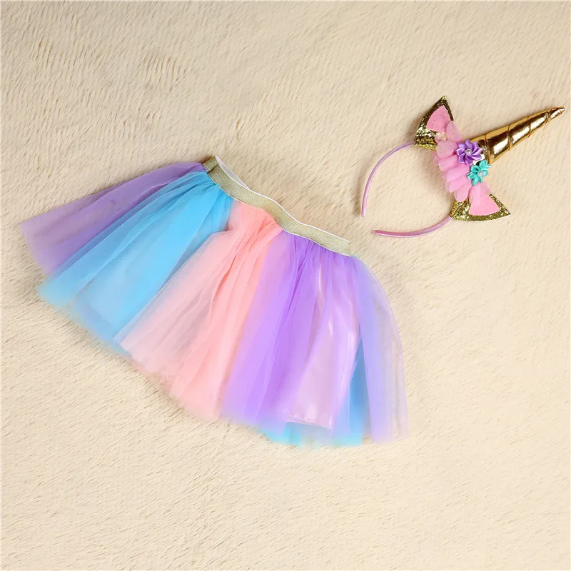 Радужное платье для девочек милое балетное платье-пачка Радужная юбка с