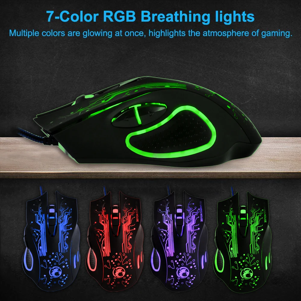 Проводная игровая мышь RGB компьютерная геймер USB эргономичная Mause PC Бесшумная 7