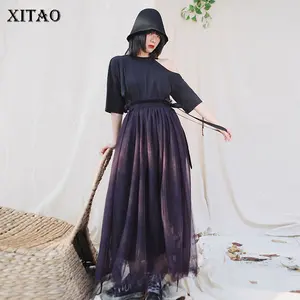 Женская сетчатая юбка XITAO, повседневная плиссированная юбка с эластичным поясом и высокой талией, нестандартный стиль, весна-лето 2020