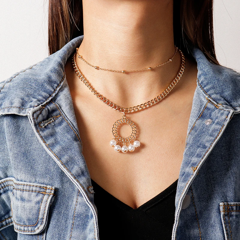 

Bohemian Women Necklace Gold Color Multilayer Imitation Pearl Pendants Necklace Summer Beach Girls Jewelry Gift Collier Femme