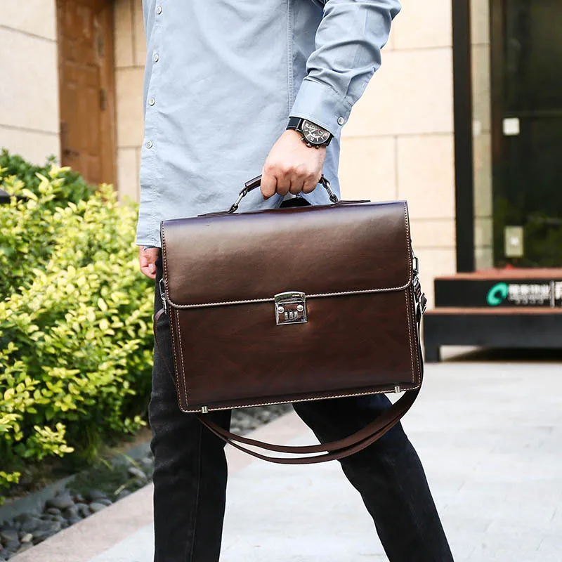 

Men's Messenger Leather Bag Men Office Laptop Portable Code Lock Business Briefcase Large Capacity Shoulder Computer Handbags