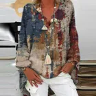 Блузка женская из хлопка и льна, с длинным рукавом, отложным воротником, в пляжном стиле, осенняя, размера плюс