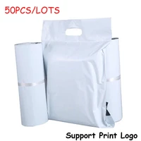 white color thicken 50pcs plastic express mailing bags with handle self seal pe envelope courier tote bags poly packaging pouch