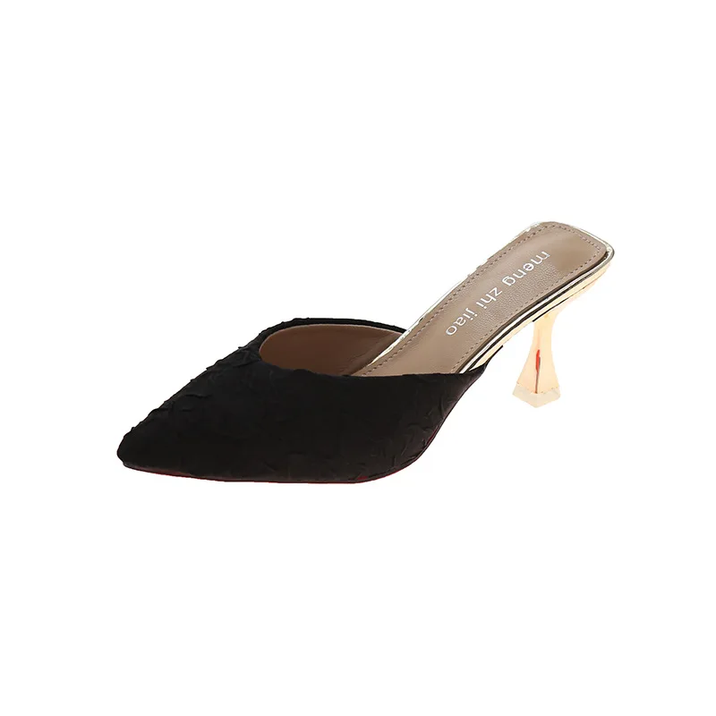 

Female Shoes Low Slippers Women Summer Slides Thin Heels Heeled Mules Pointed Toe Fashion 2021 High Luxury Cover Rubber Basic Ro