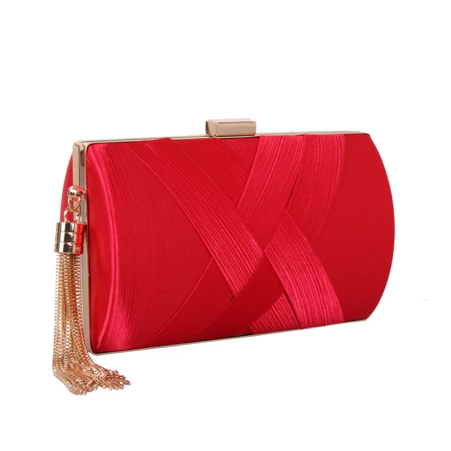 

Evening bag bridal clutch 2020 new tassel chain simple and fashionable dinner bag European and American silk woven banquet