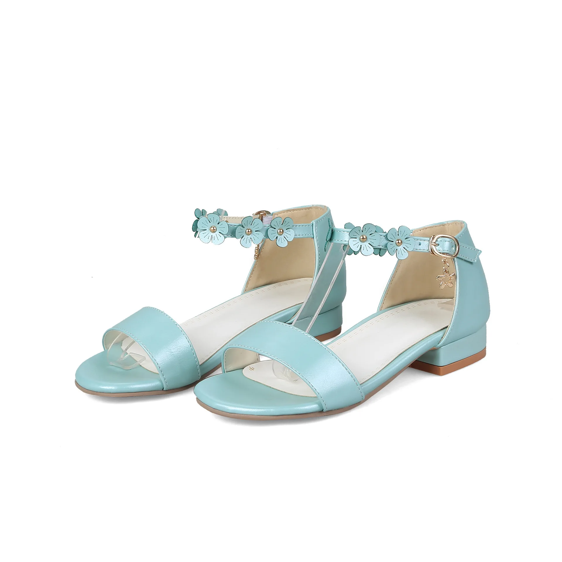 

18 year summer academy style sweet flower buckle size 32-48 open toe kids' sandals female 18430