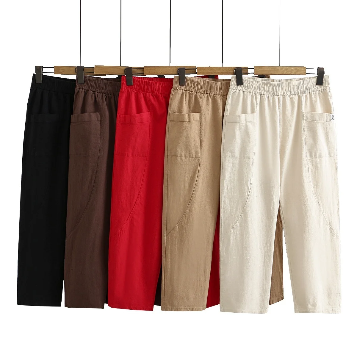 

Брюки женские летние из хлопка и льна, с эластичной резинкой на талии, большие размеры, 2021