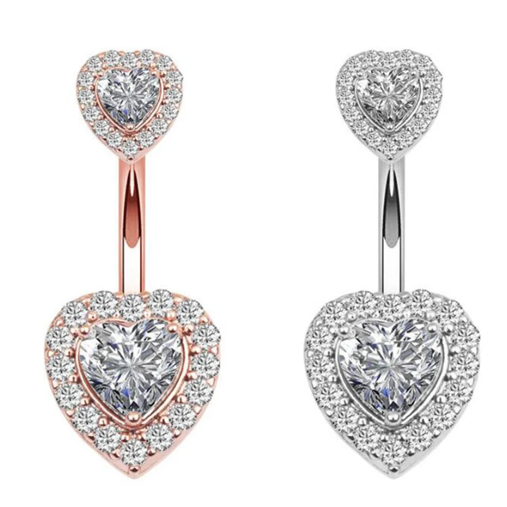 Сексуальное женское пирсинг пупка кольцо розовое золото серебро Стразы