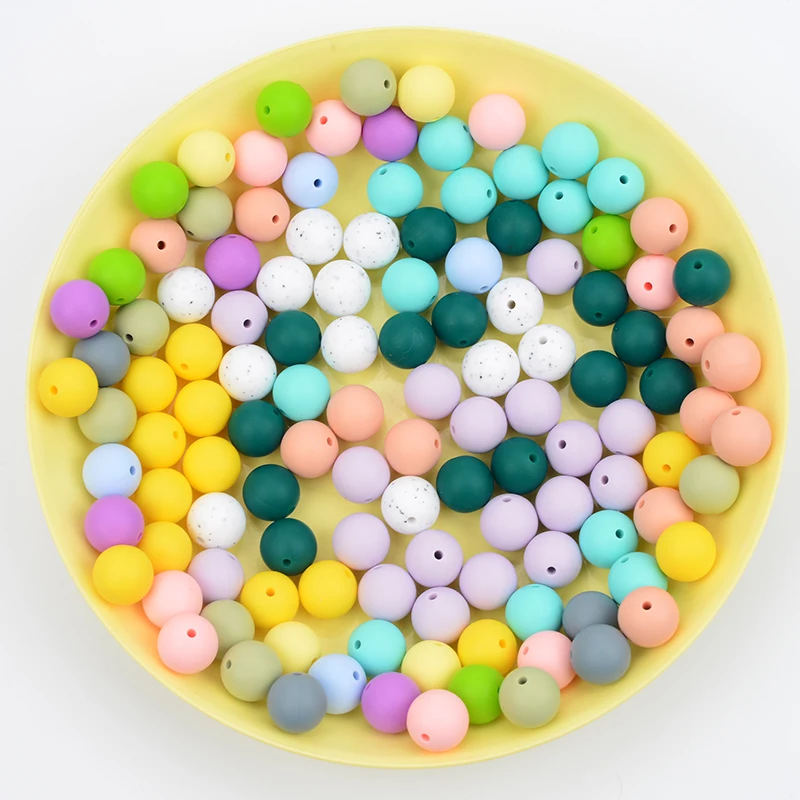 

LOFCA 12mm 100pcs Silicone Teething Beads Teether Baby Nursing Necklace Pacifier Clip Oral Care BPA Free Food Grade Colorful