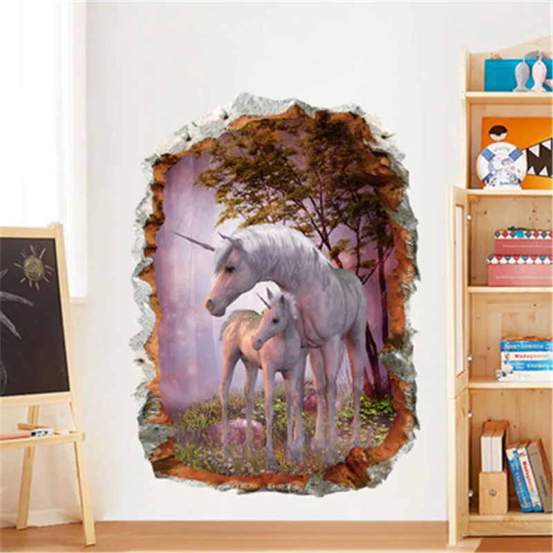 3D Forset Единорог наклейки на стену для детской комнаты домашний Декор Гостиная