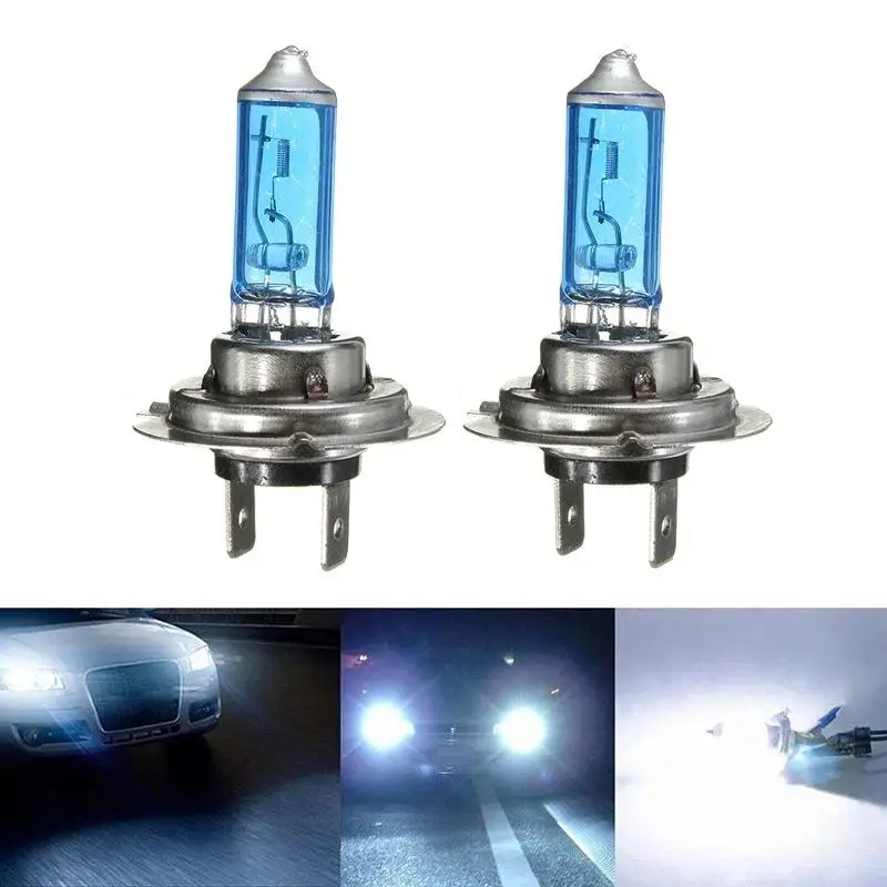 

2pcs Super Bright H7 6000K Gas Halogen LED Headlight Blue Housing Provides White Light Lamp Bulbs 55W 12V Automotive Headlights