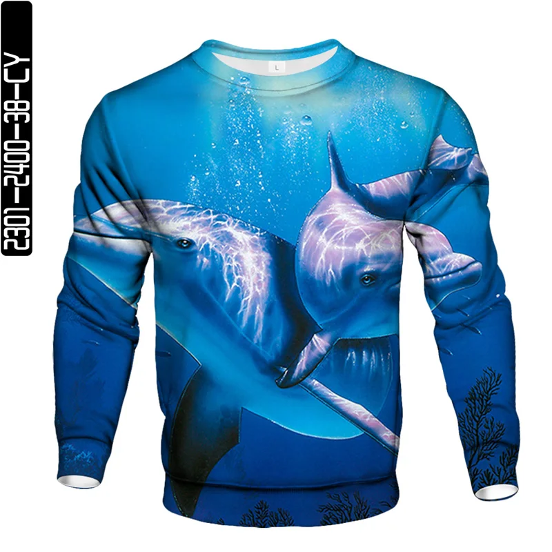 

Spring autumn men's jacket pullover Long sleeve casual street style 220g fabric 3D ink Harajuku Mr.Z Ocean fish element