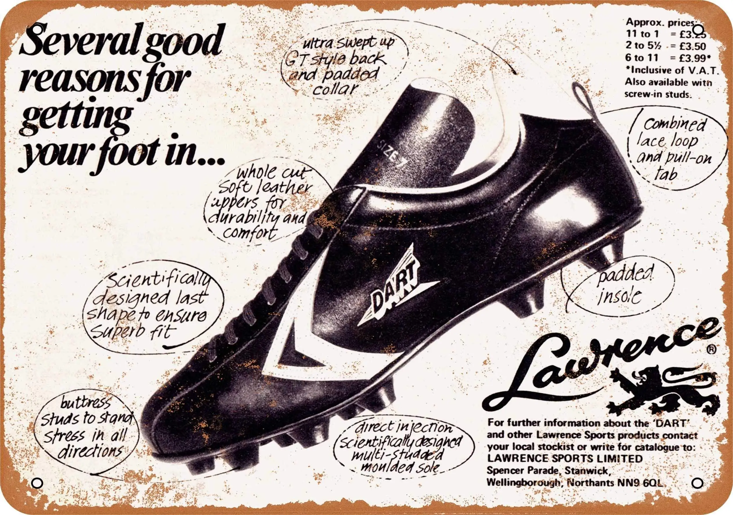 

SLALL 1973 Lawrence D Soccer Shoes Retro Street Sign Household Metal Tin Sign Bar Cafe Car Motorcycle Garage Decoration