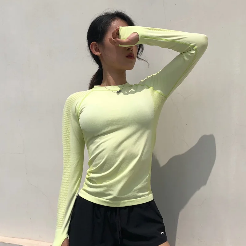 Mida Fitness Female Long-sleeved Sport Tops Breathable Workout T-Shirt Running Elastic Yoga Shirt Compression Sportwear | Спорт и