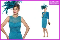 2020 new arrival blue fashion mother see through with jacket sheath knee length lace mother of the bride dresses we 15