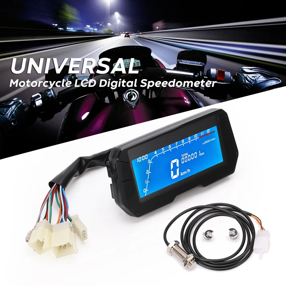 

12000RPM 6 Gear Universal Motorcycle LCD Digital Speedometer Odometer Backlight Motorcycle Odometer for 2,4 Cylinders Meter
