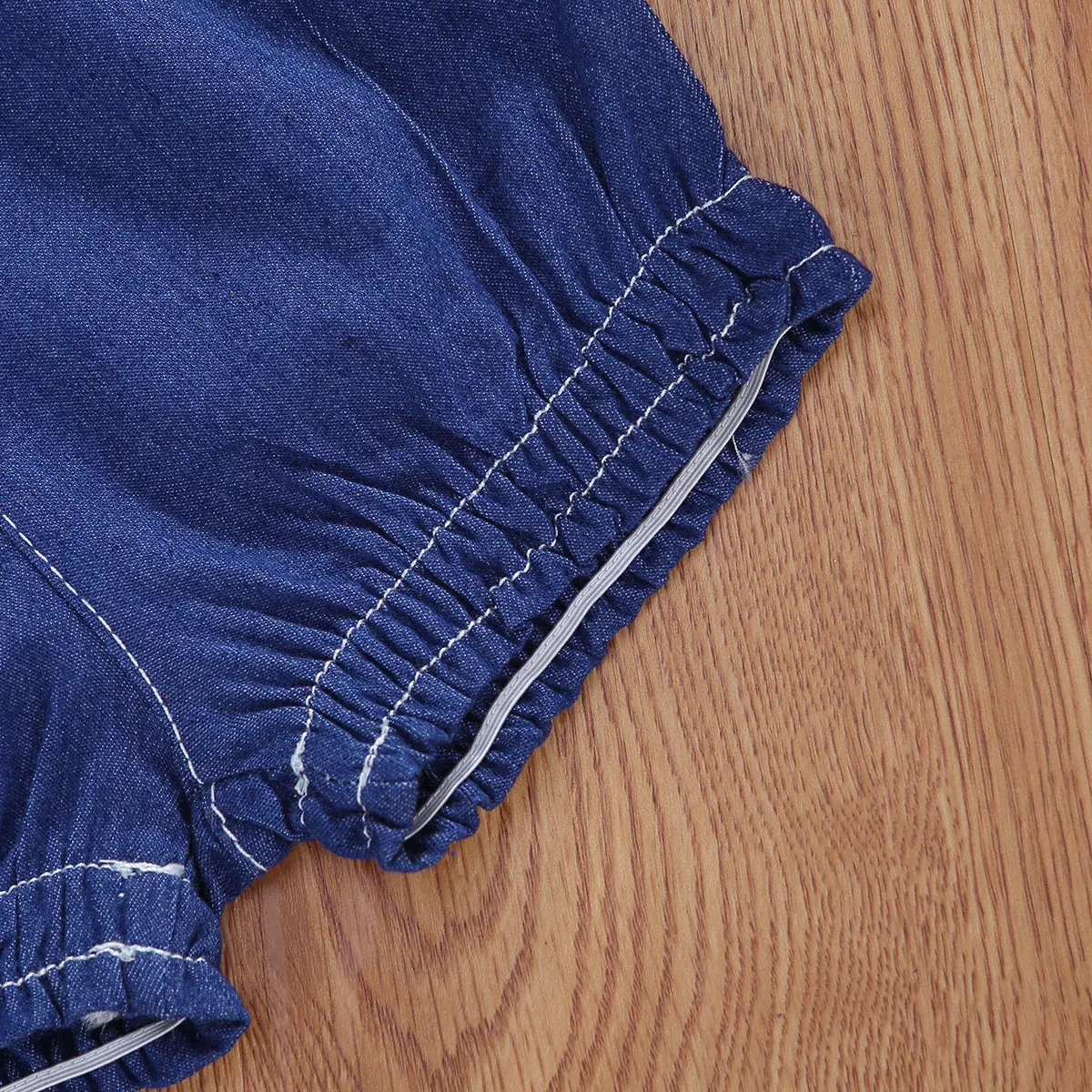 

0-24M Newborn Baby Girls Off Shoulder Rompers Ruffles Ruffles Blue Denim Jumpsuits Outfits