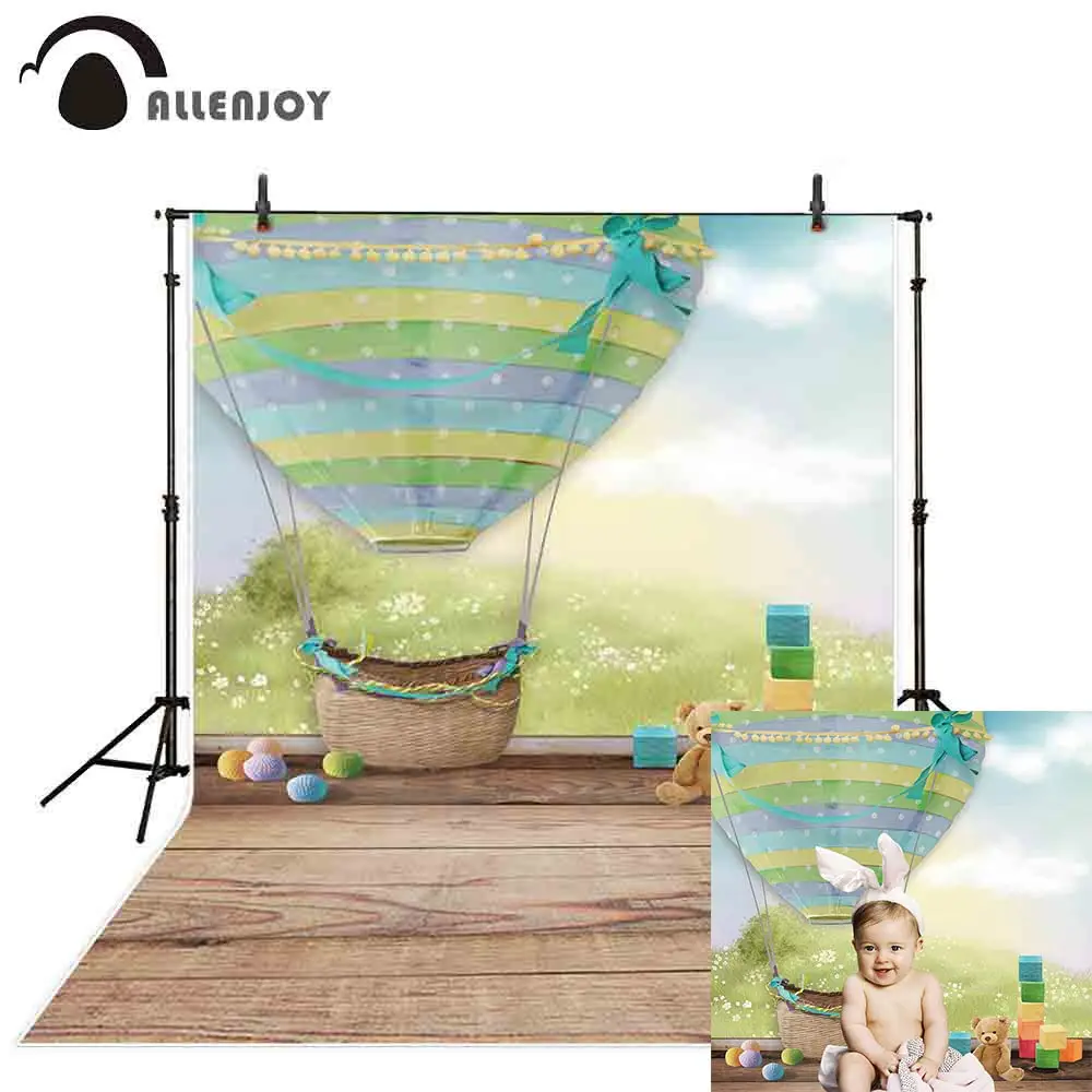 Фотофон Allenjoy Пасхальный весенний яйцо медведь воздушный шар деревянный пол фон