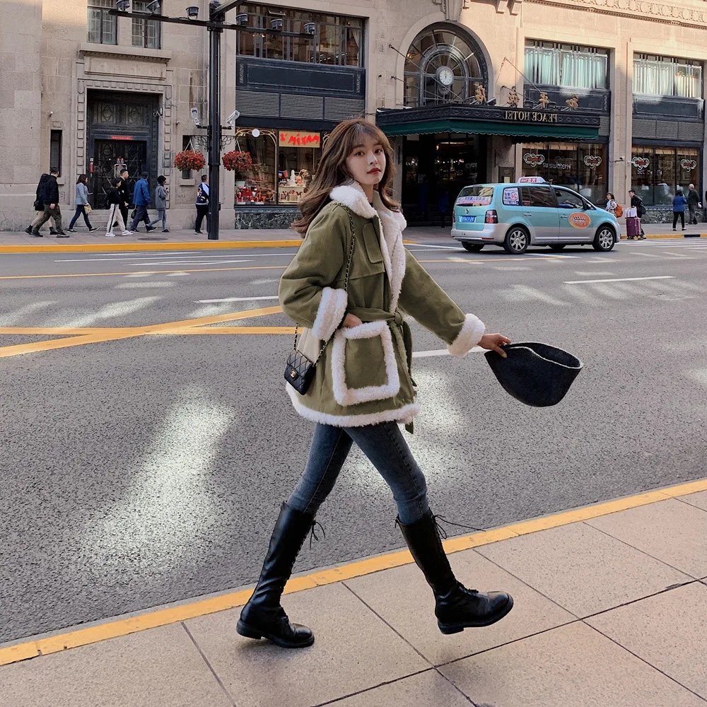 Женская куртка и пальто зимнее модное из искусственного меха ягненка теплая