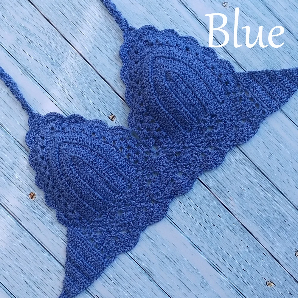 10 Colors Have Lining Womens Bikini Top Sexy Crochet Knit Separate Female Swimsuit Push Up Bra Beachwear Plus Size Bathing Suits