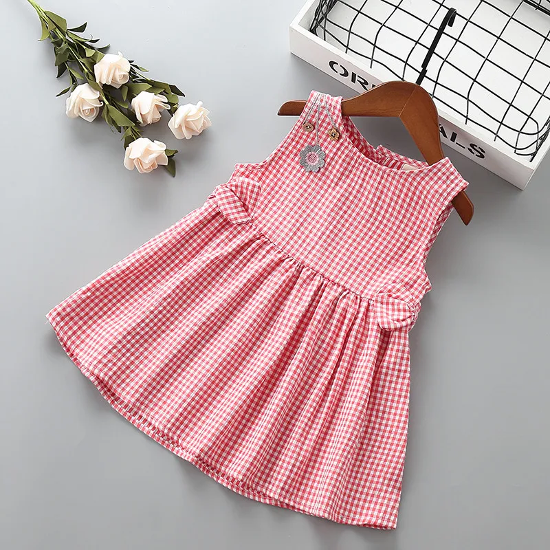 

0-6 years High quality girl dress 2021 new summer fashion bow draped plaid kid children girl clothing party princess dress