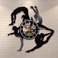 gymnastics girls silhouettes wall clock sports girl tumbling vinyl record clock gymnast wall art dancing room wall decor