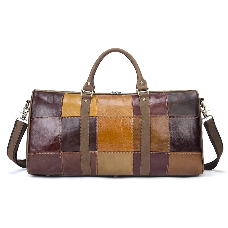 MVA Multicolor Duffle Bag for Men Vintage Genuine Leather Travel Bags Large Capacity Luggage Handbags Business Shoulder Bag