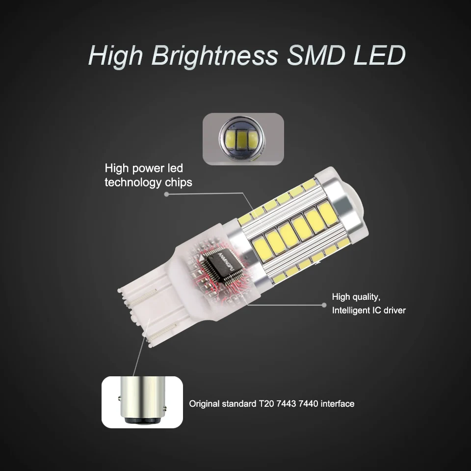 Сигнальная лампа ANMINGPU 2 шт. W21/5 Вт T20 светодиодная 33SMD 5730 чипов 7440 W21W WY21W 7443 Canbus