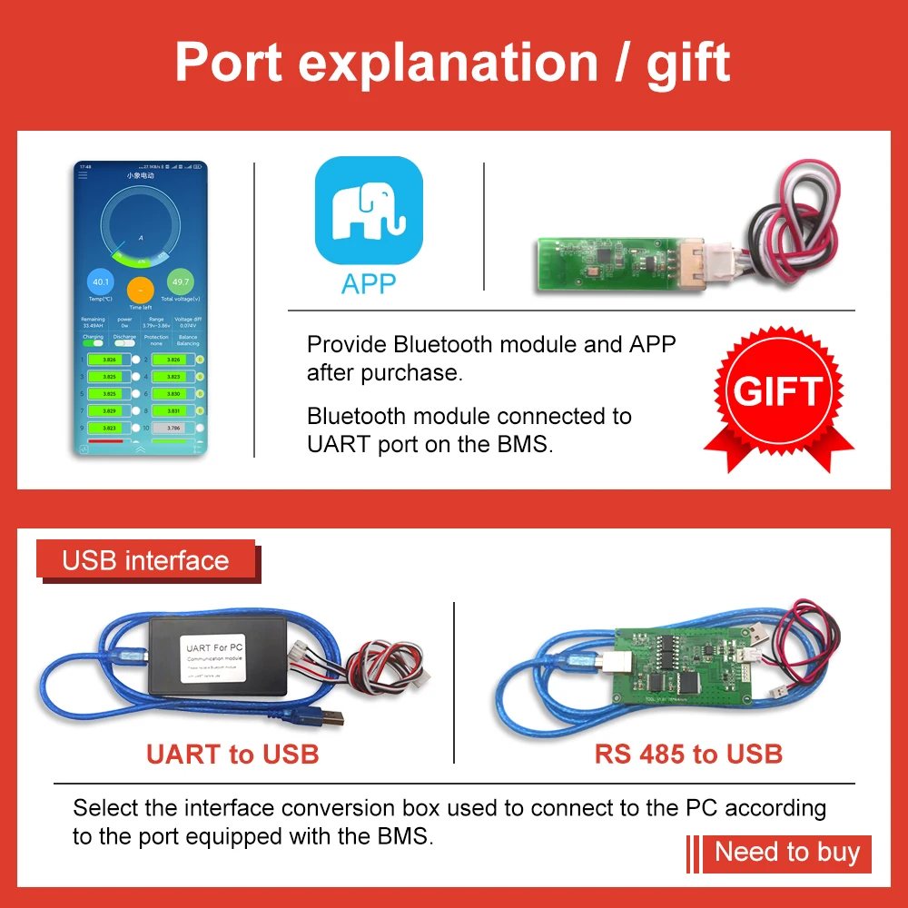 Qucc Smart BMS 48V 13S 14S 15S 12S 36V 20A 30A 40A 50A 60A Li ion Lifepo4 bms UART RS485 порт с балансом NTC Bluetooth