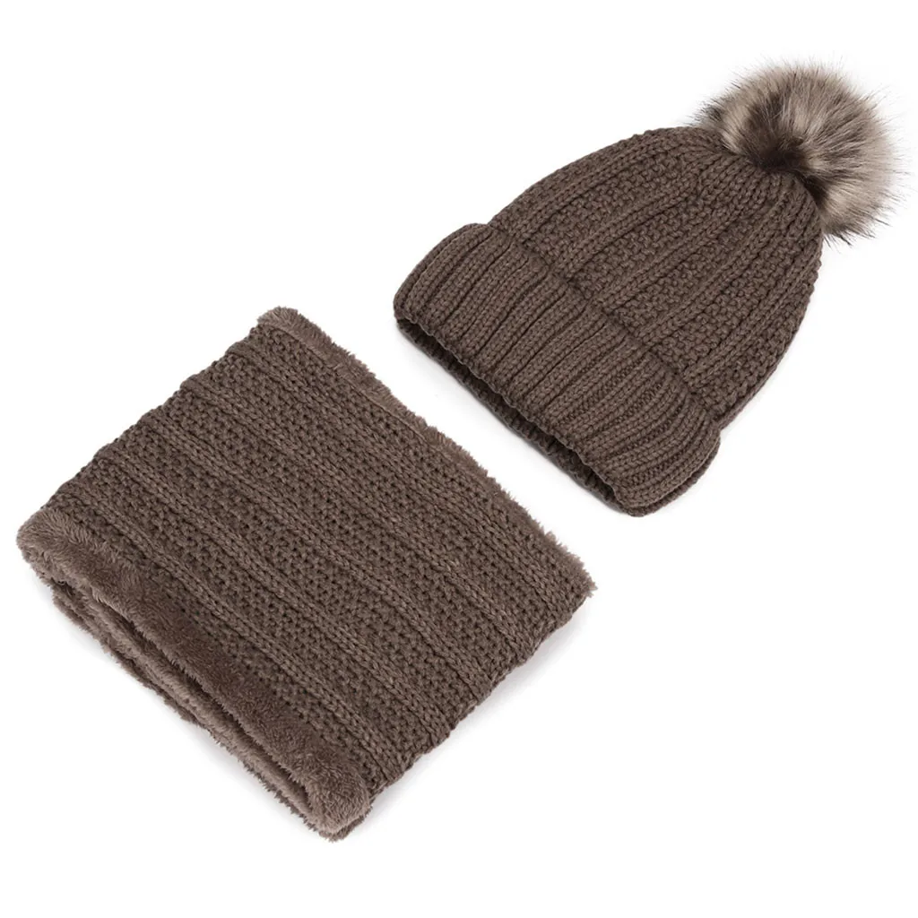 Зимняя Лыжная Мода пушистый помпон шерстяная теплая шапка для женщин 2 шт костюм