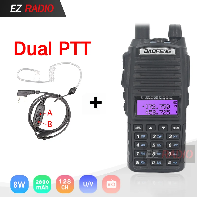 Апгрейд 8 Вт BaoFeng UV-82 портативное радио 10 км Baofeng UV 82 высокая 8 Вт рация 10 км Baofeng UV82 хорошо как Baofeng uv-9r - Цвет: Add 2PTT Acoustic