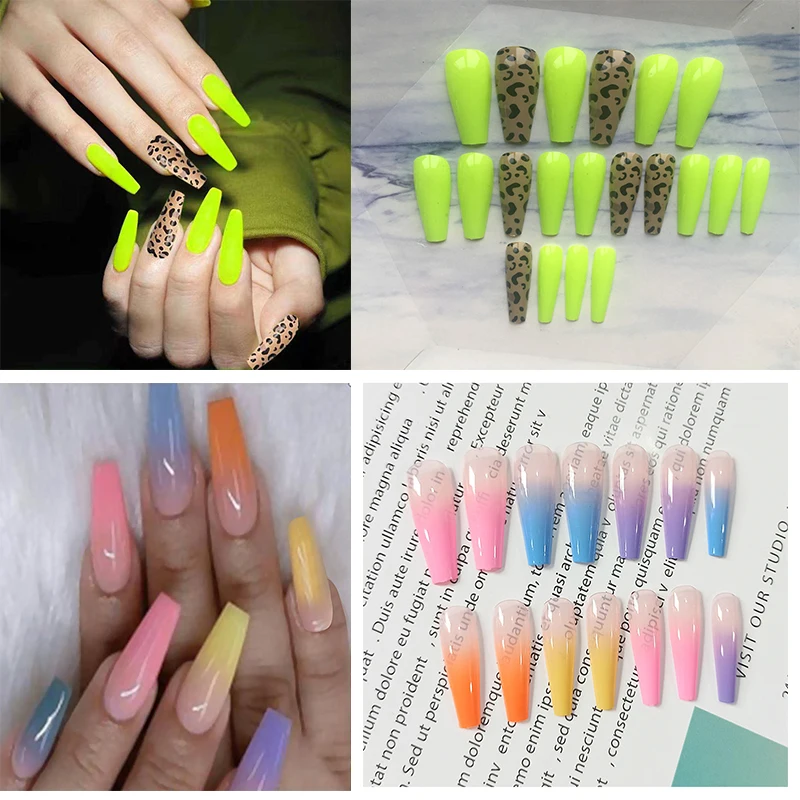 NEW!!! 20pcs/bag neon green false nail tips finger patch colorful full-cover nail art &tool decoration TD85-1-2& DH