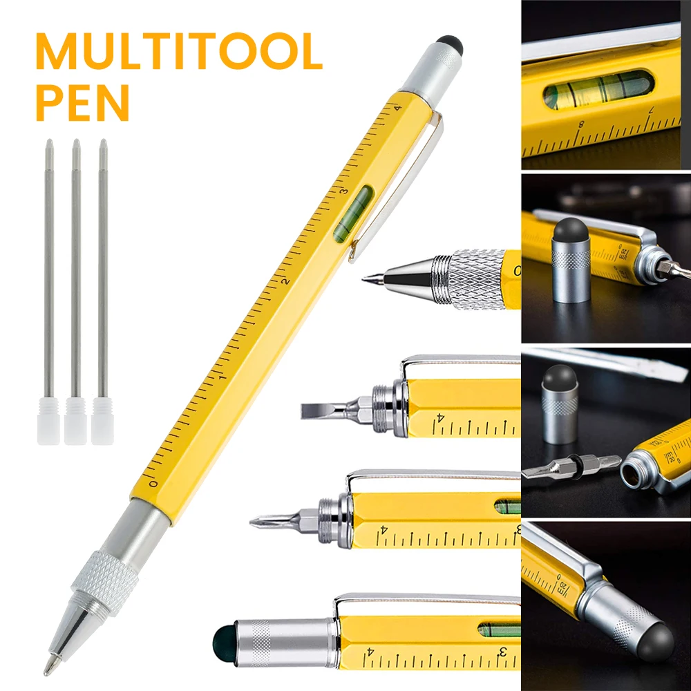 

6 In 1 Multi Tool Pen Screwdriver Precision Ruler Pen Multifunction Caliper Ballpoint Pen for Phone Touch Creativity Level Meter