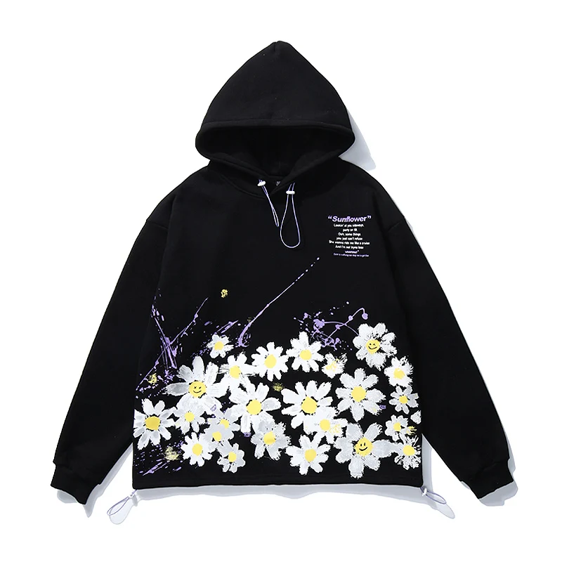 

Streetwear Hooded Hoodies Men Flower Print Hoodie Casual Floral Hoodie Men Women Fashion Sweatshirt High Street Couple Harajuku