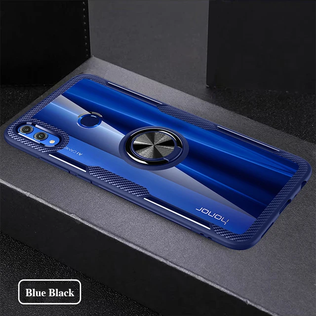 Blue Чехол для Honor 8x, магнитное автомобильное кольцо-держатель на палец, чехол для Honor 20 Pro 8x Max Play 8s 10 Lite 20i V20, прозрачный чехол - Цвет: Blue