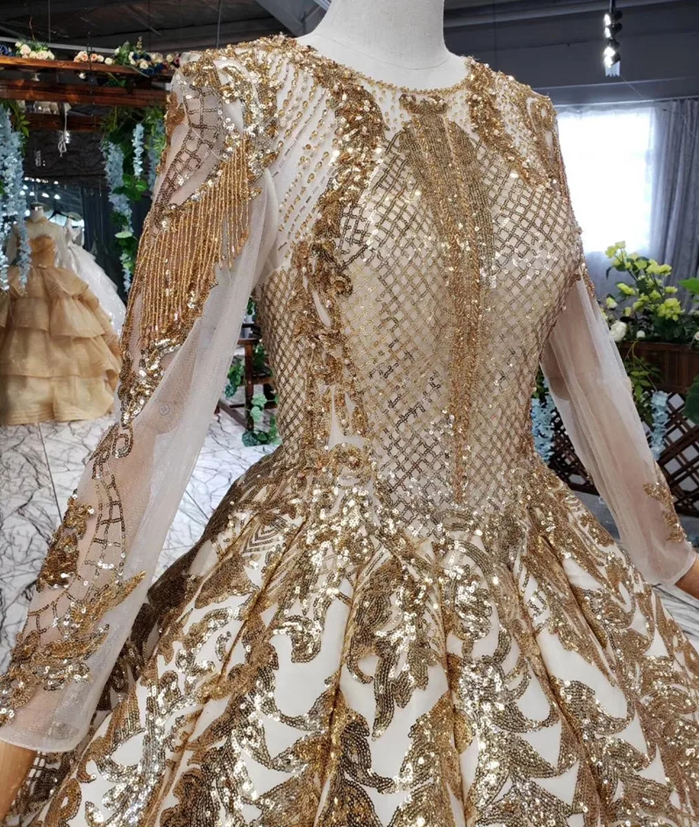 Роскошное Золотое свадебное платье в винтажном стиле длиной до пола с длинным