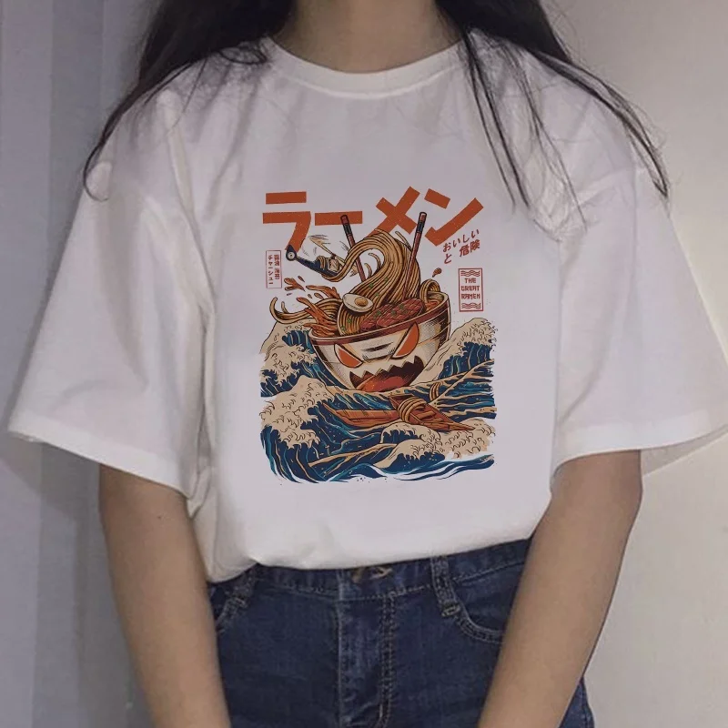 

VIP HJN Ramen Wave Japanese Anime Style Printed T Shirt Women Short Sleeve Cotton Fashion Outfits for Female