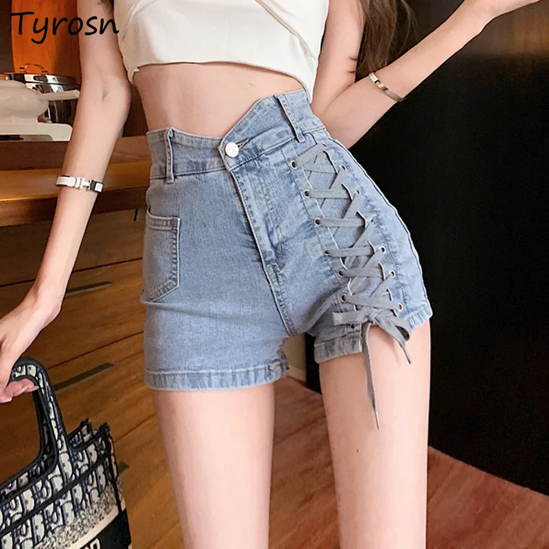 Женские джинсовые шорты обтягивающие пикантные бандажные ретро-шорты с