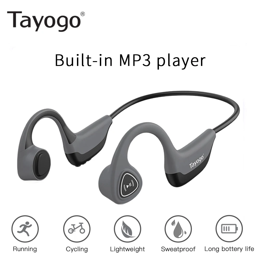 gray Mp3 player Tayogo S3 модный mp3-плеер с костной проводимостью 8 ГБ для спорта, защита от пота, ушной крючок, длинная батарея с функцией shuffle - Цвет: gray Mp3 player
