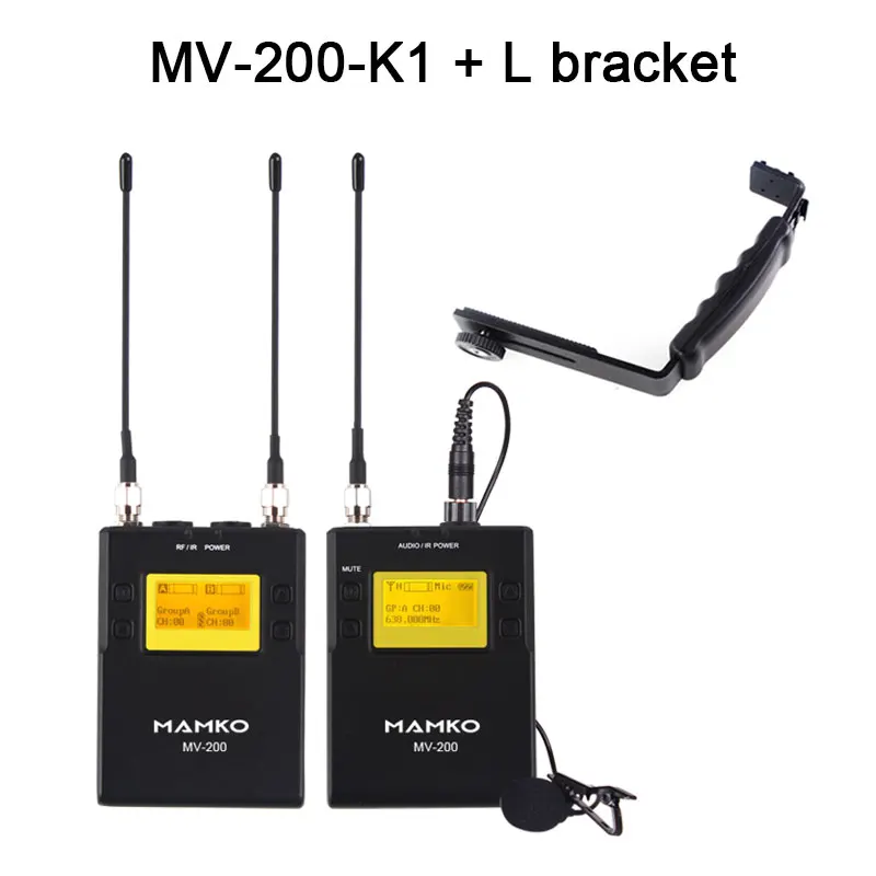 MV-200-K1 L bracket MAMKOMV-200 UHF беспроводной микрофон система для камеры iphone Смартфон интервью видео петличный нагрудный микрофон для Canon Nikon DSLR - Цвет: MV-200-K1 L bracket