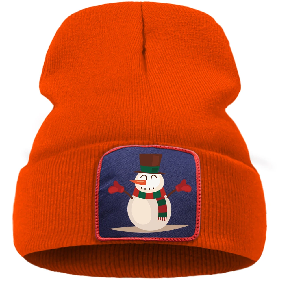 Мужские вязаные шапки со смайликом и снеговиком с принтом рождественской