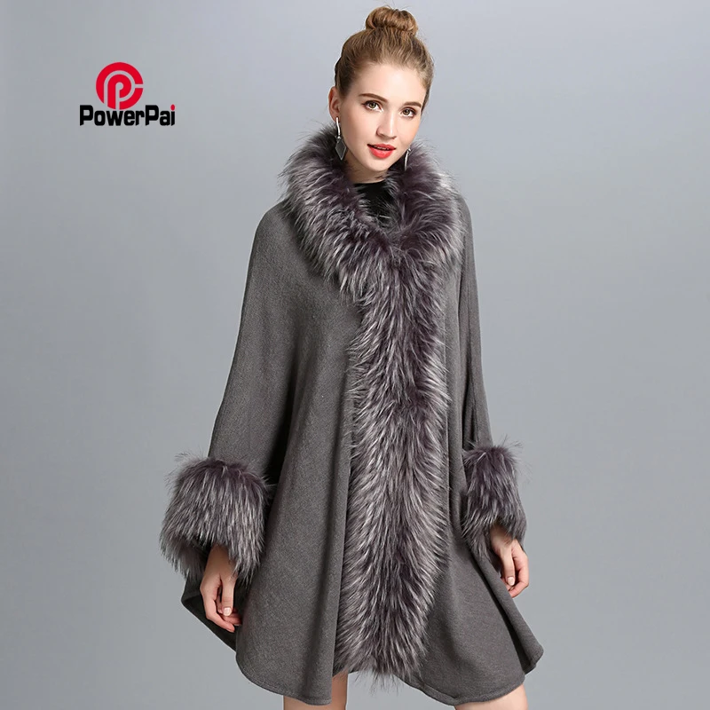 Fashion Luxury Lapel Faux Ostrich Fur Coat Cape Long Women Knit Cashmere Cloak Shawl Cardigan EuropeStyle Fall Winter New | Женская
