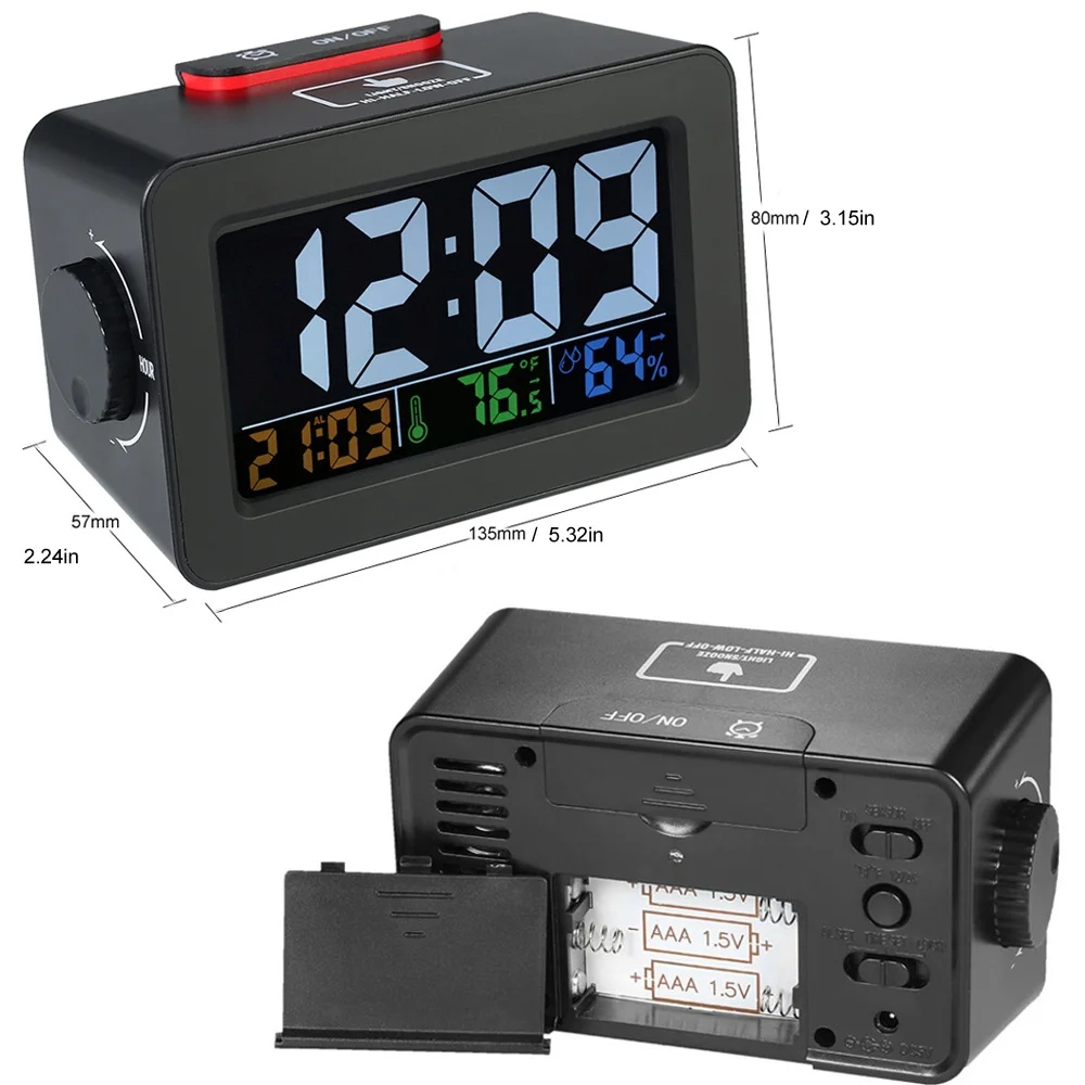 

Gift Idea Bedside Wake Up Digital Alarm Clock with Thermometer Hygrometer Humidity Temperature Table Desk Clock Phone Charger