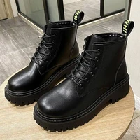 winter boots womens shoes fashion round toe leather bright ankle boots punk style 2021 stretch black boots comfortable boots
