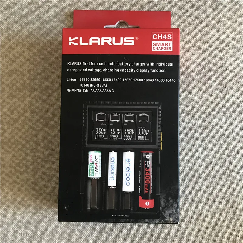 

Klarus CH4S 4 Slots LiFePO4 26650 18650 16340 14500 Li-ion Ni-MH Ni-Cd AA AAA Battery Charger with Individual Charge and Voltage